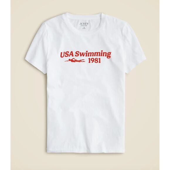 NEW J.Crew USA Swimming Vintage Jersey Classic Fit Crewneck T Shirt White Medium - Picture 1 of 8